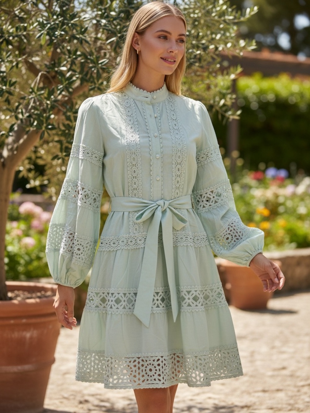 Vogue Vibes Mint Green Eyelet Dress